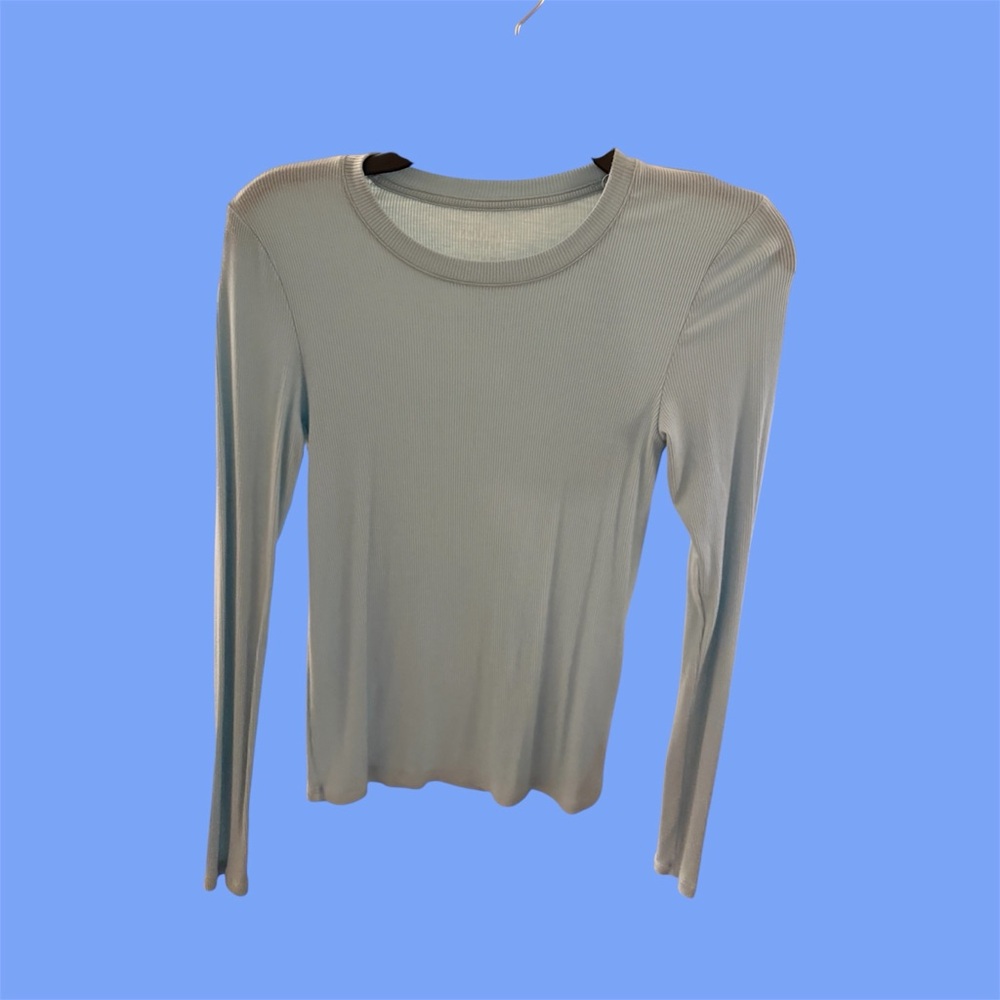 American Eagle Outfitters Light Blue Ribbed Long-Sleeve Crew Top